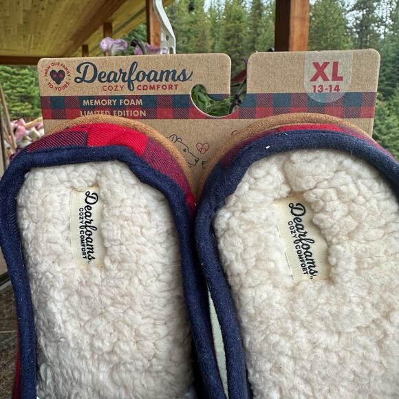 DearFoams Papa Bear Slippers Mens XL 13-14 Memory Foam Buffalo Plaid Cabincore - Picture 4 of 5